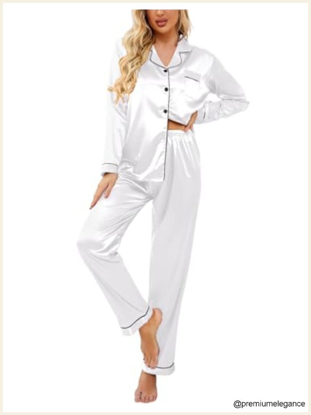 Ekouaer Satin Silk Pajamas Set for Women Button Down Long Sleeve PJs